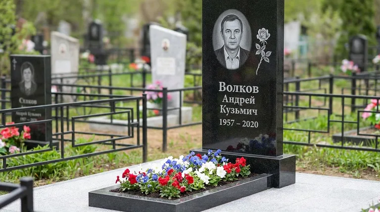 Памятник с гравировкой роз — выполненная работа «Волков» в Мурманске
