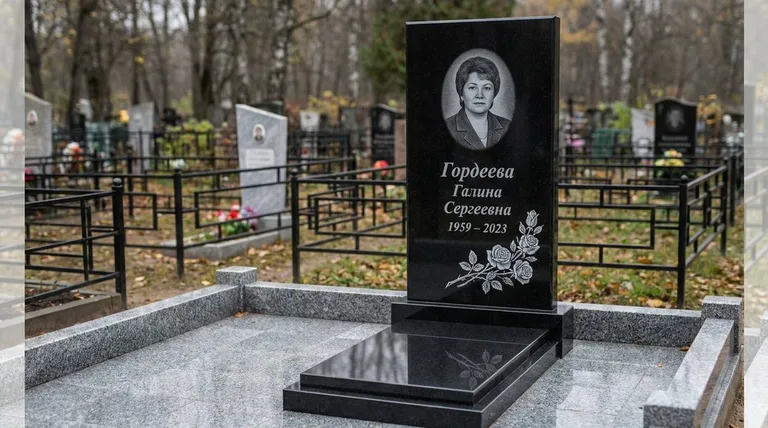 Памятник с гравировкой роз — выполненная работа «Гордеева» в Мурманске