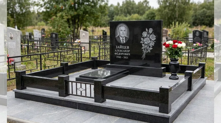 Памятник с гравировкой роз — выполненная работа «Зайцев» в Мурманске