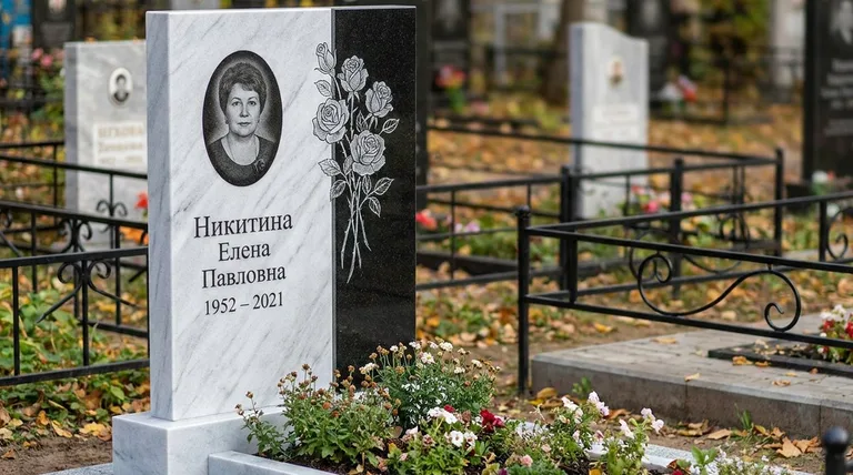 Памятник с гравировкой роз — выполненная работа «Никитина» в Мурманске
