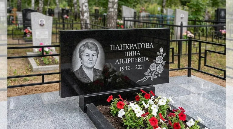 Памятник с гравировкой роз — выполненная работа «Панкратова» в Мурманске