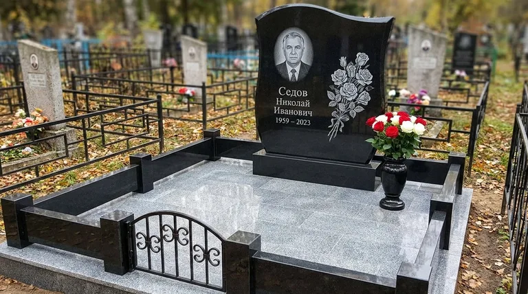 Памятник с гравировкой роз — выполненная работа «Седов» в Мурманске