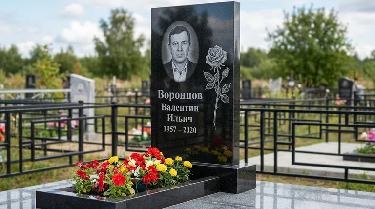 Памятник с гравировкой роз — выполненная работа «Воронцов» в Мурманске