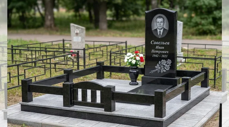 Памятник с гравировкой роз — выполненная работа «Савельев» в Мурманске