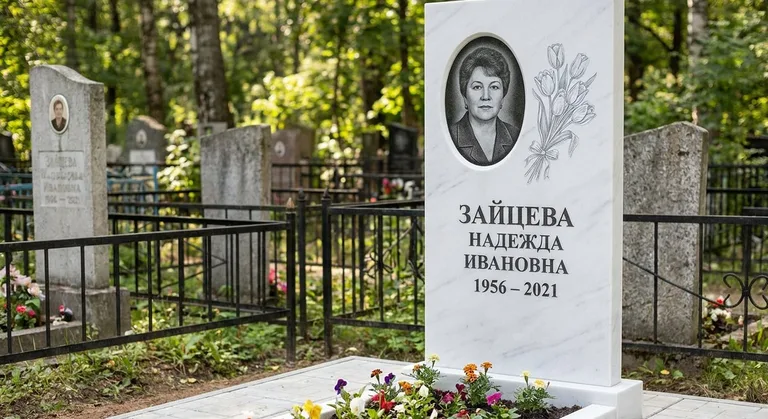 Памятник с гравировкой тюльпанов — выполненная работа «Зайцева» в Мурманске