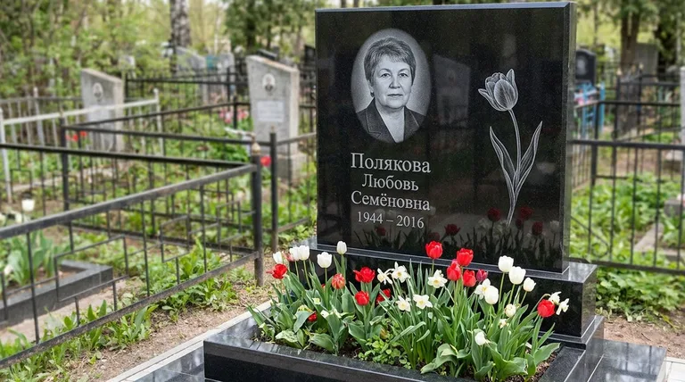 Памятник с гравировкой тюльпанов — выполненная работа «Полякова» в Мурманске