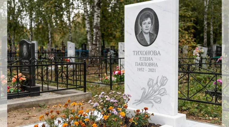 Памятник с гравировкой тюльпанов — выполненная работа «Тихонова» в Мурманске