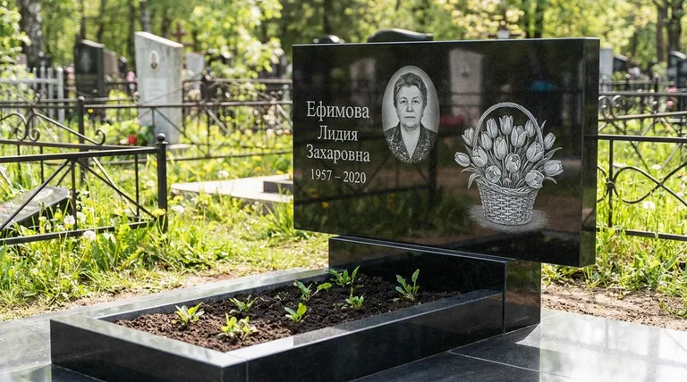 Памятник с гравировкой тюльпанов — выполненная работа «Ефимова» в Мурманске