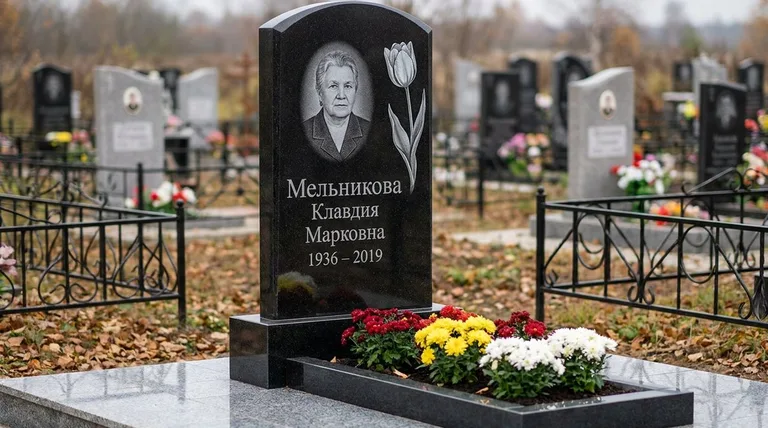 Памятник с гравировкой тюльпанов — выполненная работа «Мельникова» в Мурманске