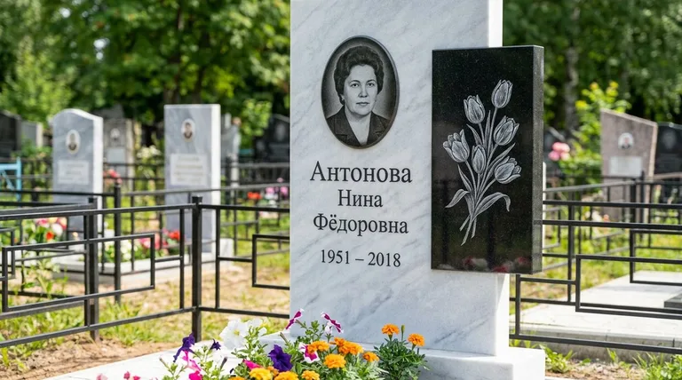 Памятник с гравировкой тюльпанов — выполненная работа «Антонова» в Мурманске