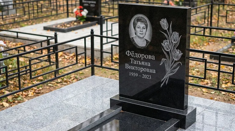 Памятник с гравировкой тюльпанов — выполненная работа «Фёдорова» в Мурманске