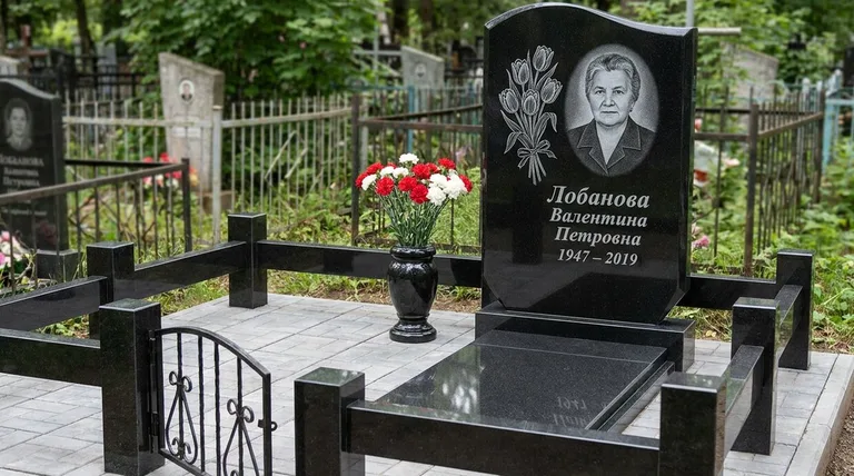 Памятник с гравировкой тюльпанов — выполненная работа «Лобанова» в Мурманске