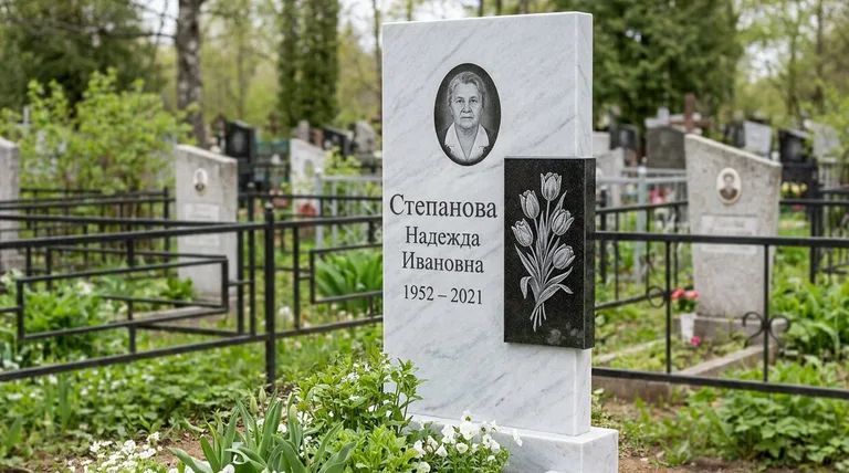 Памятник с гравировкой тюльпанов — выполненная работа «Степанова» в Мурманске