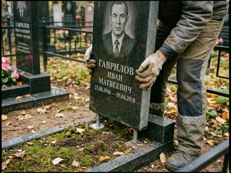 Демонтаж гранитного памятника (стелы) с могилы в Мурманске