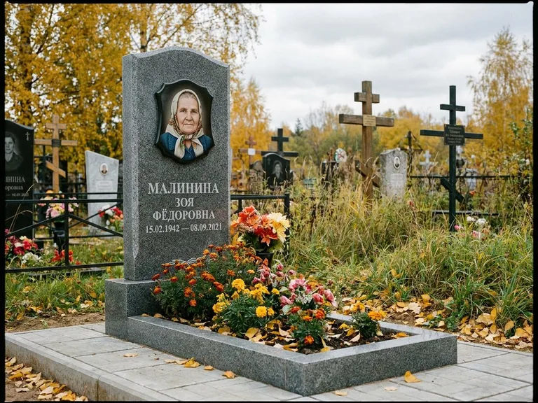 Чёрно-белый керамический портрет на памятнике в Мурманске