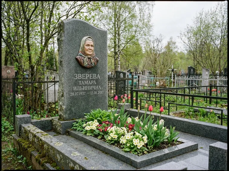 Керамический портрет на летнем кладбище в Мурманске