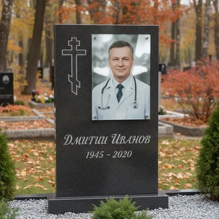 Портрет на стекле 180×240 мм на чёрной стеле в Мурманске