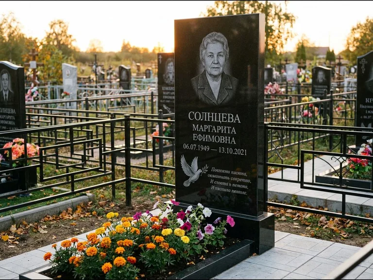 Памятник с гравировкой голубей — гравировка голубя с оливковой ветвью рядом с эпитафией, работа «Солнцева» в Мурманске