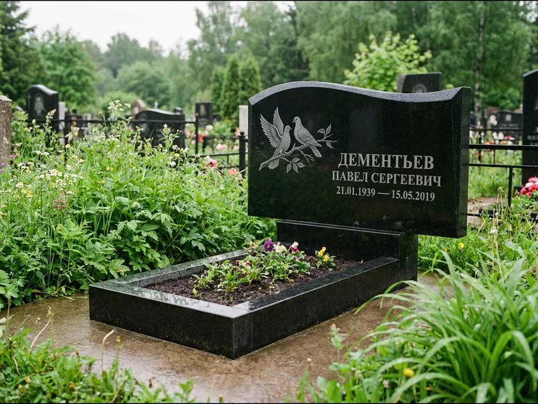 Памятник с гравировкой голубей — гравировка голубей, работа «Дементьев» в Мурманске