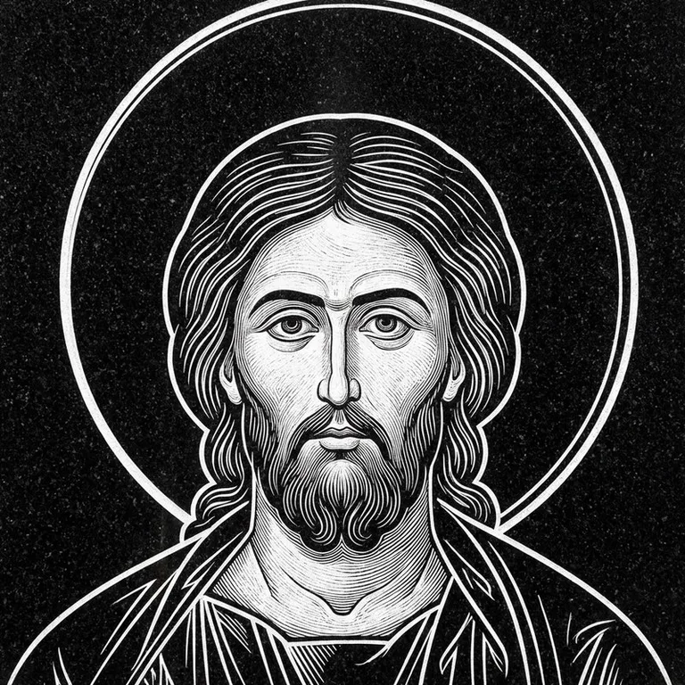 Эскиз иконы: Архангел Михаил — воинам и мужчинам, гравировка на памятник в Мурманске