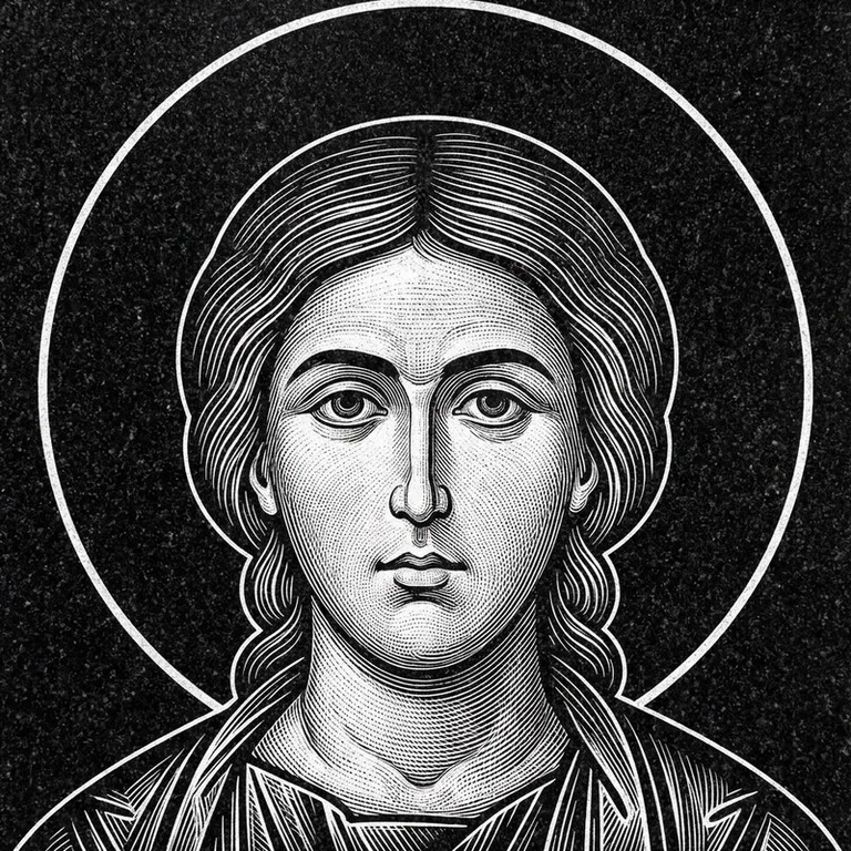 Эскиз иконы: Георгий Победоносец — воинам, гравировка на памятник в Мурманске