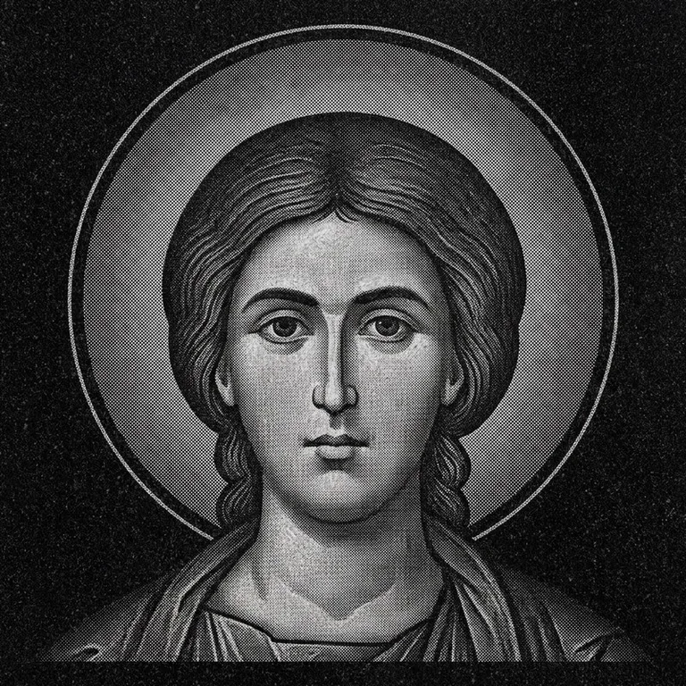 Эскиз иконы: Георгий Победоносец (полутон) — воинский образ, гравировка на памятник в Мурманске