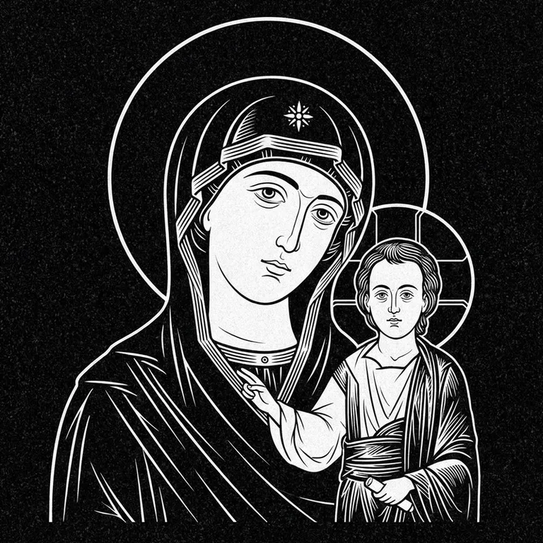 Эскиз иконы: «Утоли моя печали» — облегчение скорби, гравировка на памятник в Мурманске