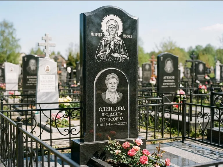 Памятник с гравировкой иконы — Владимирская икона Божией Матери с Младенцем, работа «Зотов» в Мурманске