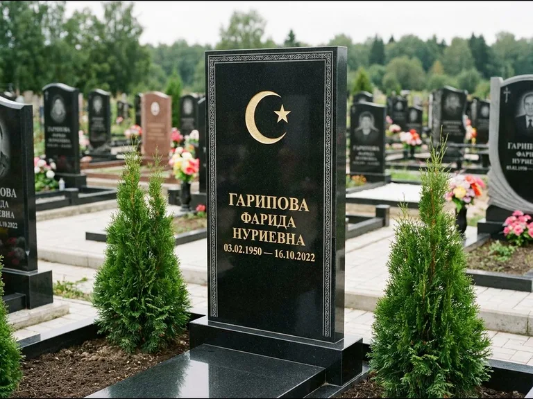 Памятник с гравировкой полумесяца — гравировка полумесяца, работа «Гарипова» в Мурманске