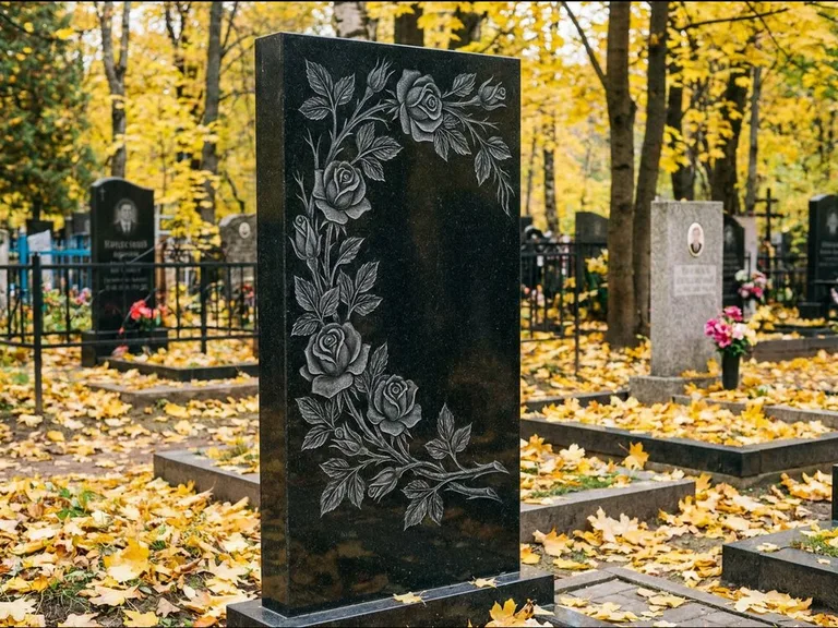 Цветы и орнамент — гравировка с выездом на кладбище в Мурманске
