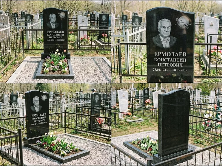 Памятник с гравировкой журавлей — гравировка клина журавлей на фоне солнечного диска, работа «Ермолаев» в Мурманске