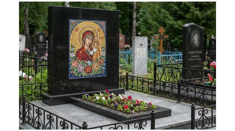 Мозаика на памятник в Мурманске — цветное панно из смальты на чёрной гранитной стеле