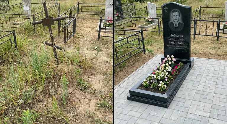 Памятник под ключ: запущенная могила до и ухоженный мемориал после в Мурманске