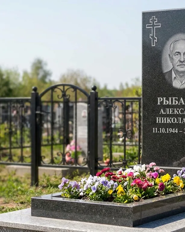 Двойной памятник под ключ с ярким цветником в Мурманске