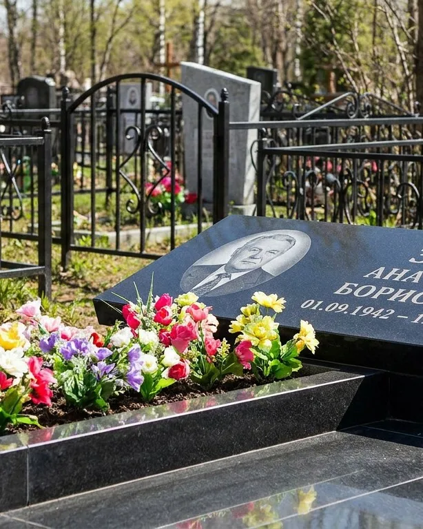 Премиум памятник под ключ с мощением и оградой в Мурманске