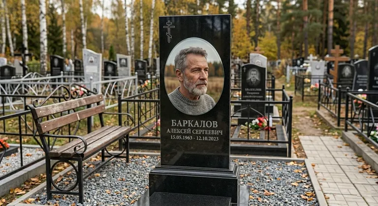 Овальный портрет на стекле на чёрной гранитной стеле в Мурманске