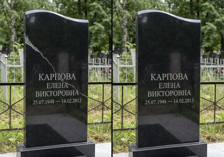 Заделка трещины на чёрном граните: до и после в Мурманске