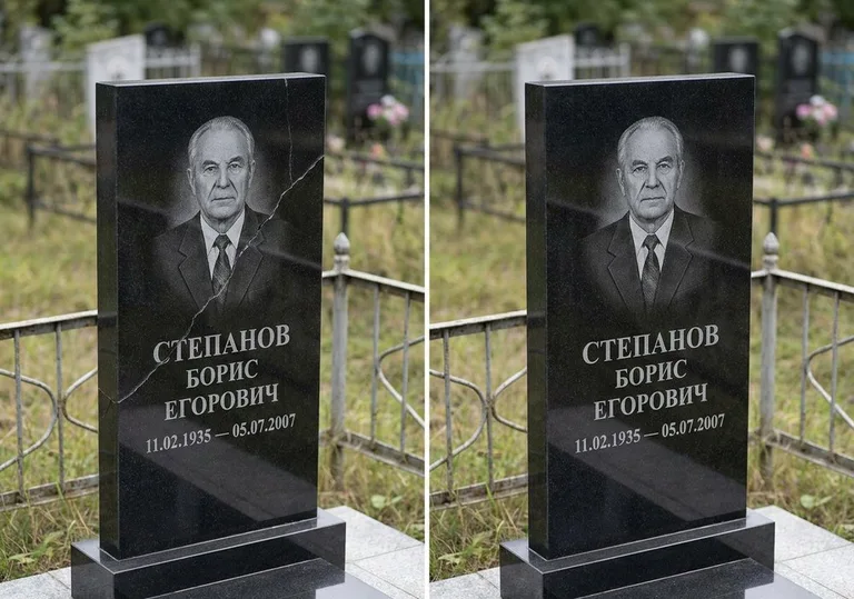 Восстановление надписи и портрета на памятнике: до и после в Мурманске