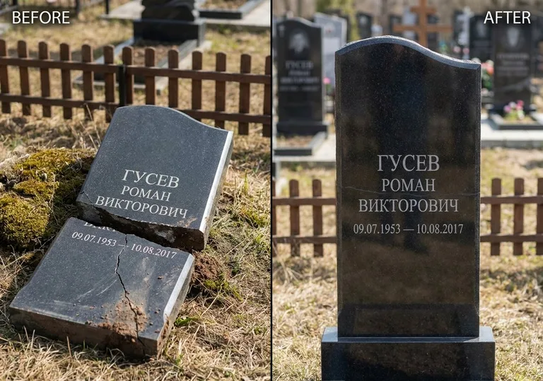 Склейка расколотого памятника: до и после в Мурманске