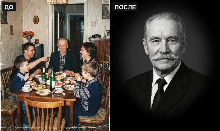 Ретушь фото на памятник — выделение из группового: до и после в Мурманске