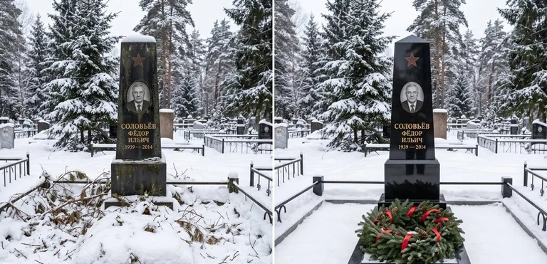 Уборка старого памятника до и после в Мурманске