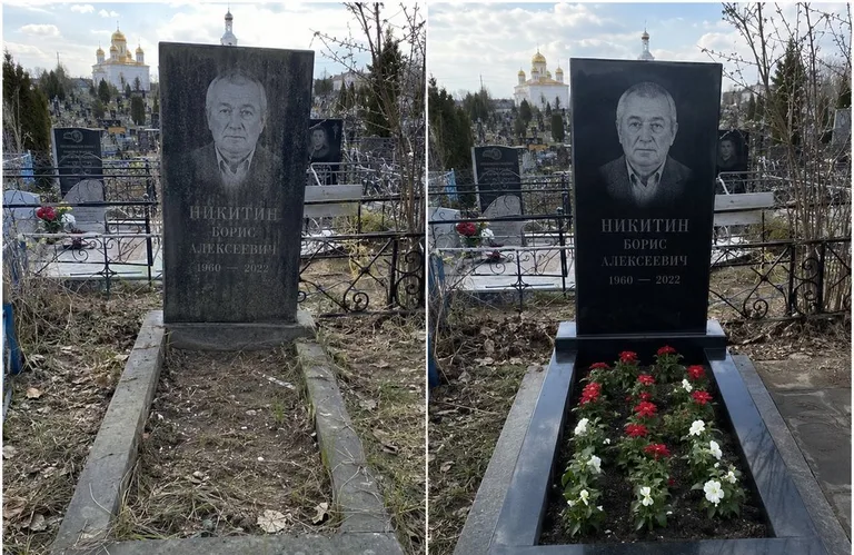 Диптих №3: покраска оградки и прополка цветника с тюльпанами — до и после в Мурманске