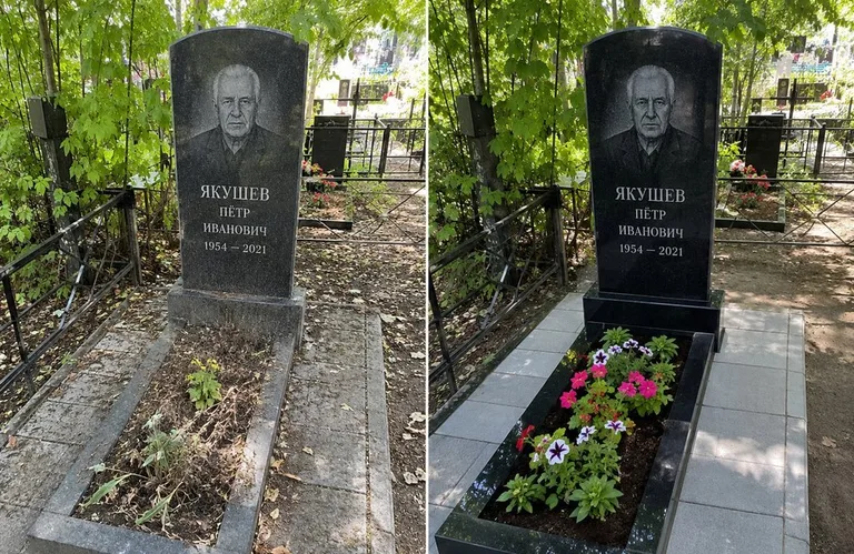 Диптих №15: мемориал с ажурной ковкой — лаковая подкраска прутьев и мойка стелы в Мурманске