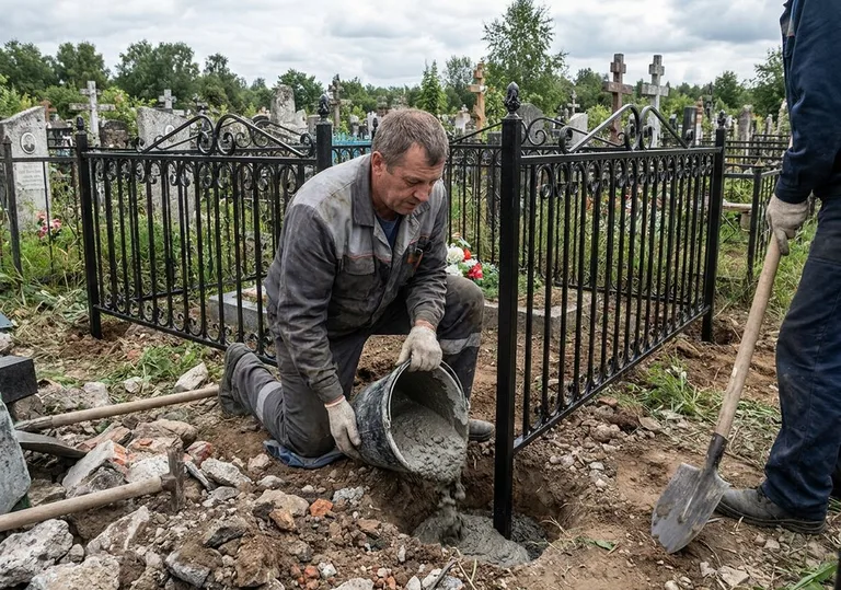 Установка ограды бетонированием ножек в грунт в Мурманске