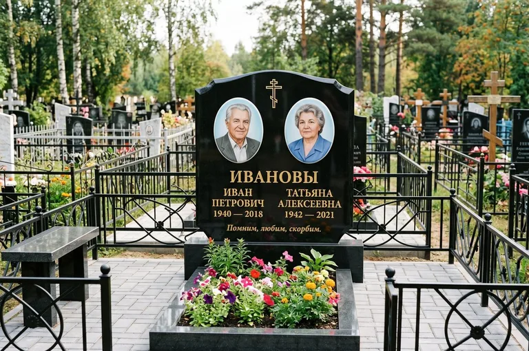 Двойной памятник с оградой и благоустройством в Мурманске