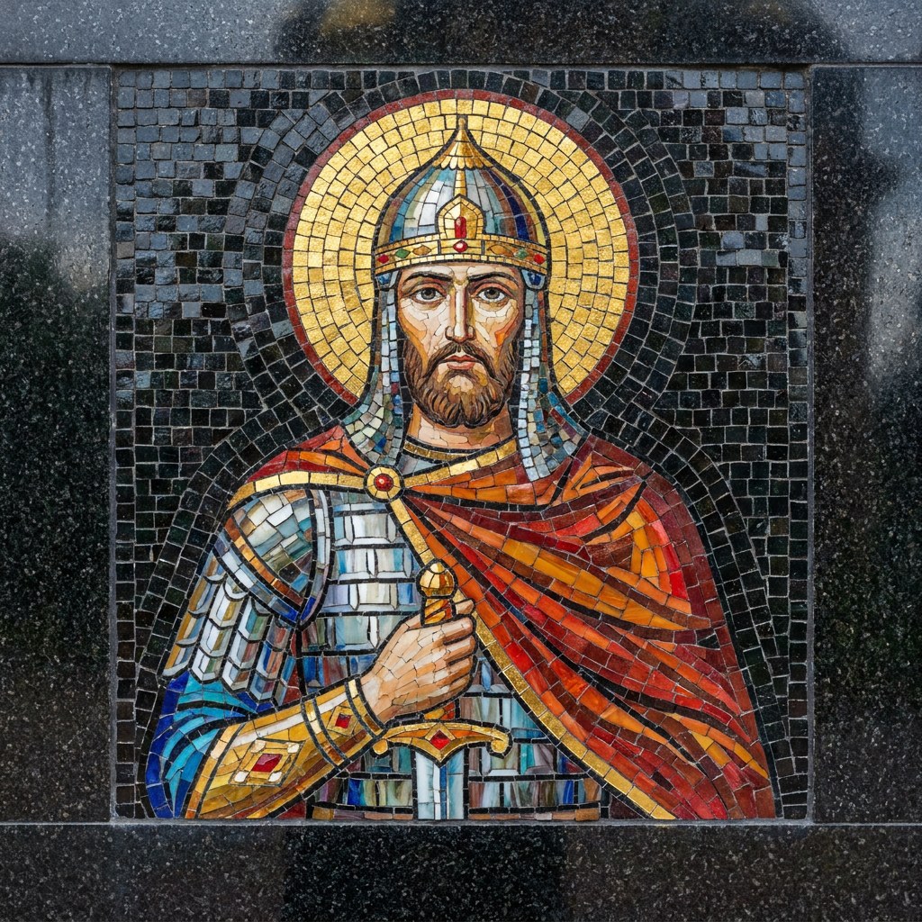 Мозаика на памятник: икона александра невского — святой князь-воин