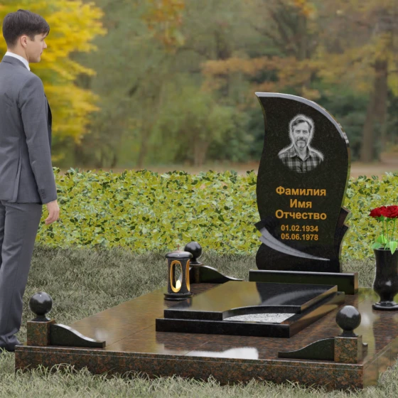 Асимметричная гранитная стела «Лепесток», гранит Габбро-диабаз, вид 4