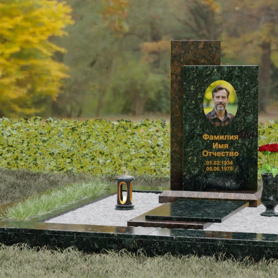 Вертикальный гранитный памятник с православным крестом, гранит Балтик грин, вид 4