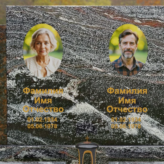 Комбинированный памятник-триптих с полировкой, гранит амфиболит