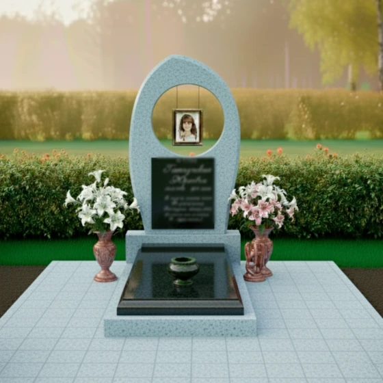 Надгробие с овальным проемом и вазами, гранит Блю Перл
